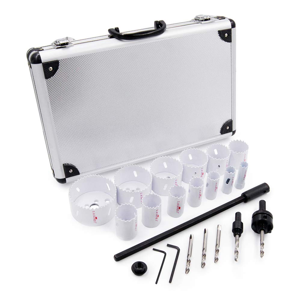Set di seghe a tazza, LAIWEI Set di 23 pezzi di frese a tazza per legno, alluminio, PVC, tubi dell'acqua, fai da te e altro (16.19.22.25.29.32.35.38.44.51.57.64.76)