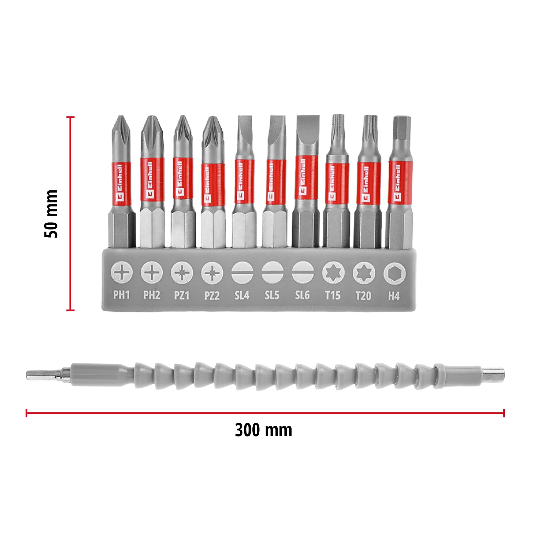 Originale Einhell Set inserti con albero flessibile 11 pz (300 mm, magnete, cromo vanadio, 50 mm, codolo E 6.3, spazi stretti)