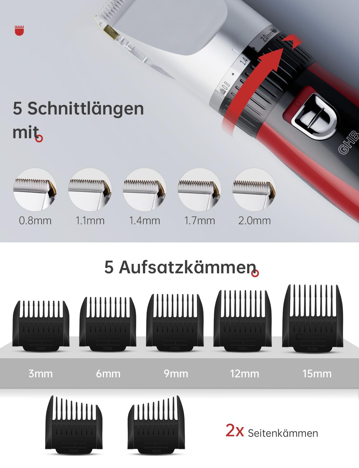 GHB Haarschneidemaschine Akku Haarschneider Herren 2 Lithium Akkus 14 Teiliges für Männer Kinder Salon Home Friseur