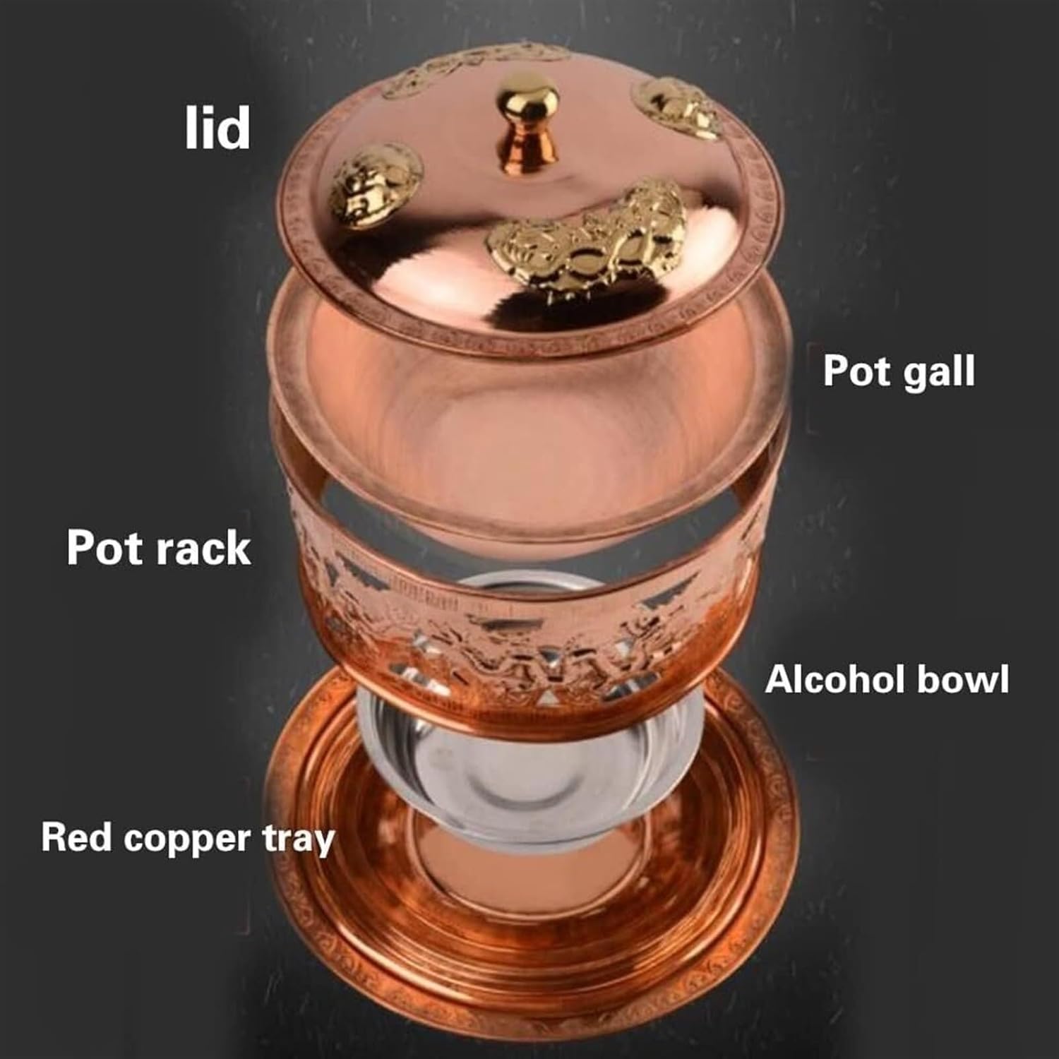Vintage Copper Hot Pot, Alcohol Heated Shabu Cooker, Family Dinner & Outdoor Use, Pure Copper Chafing Dish(38cm) (Brass 24cm)