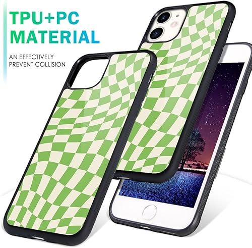 Miniatura 6 de MAYCARI Funda compatible con iPhone 11, diseño de tablero de ajedrez verde torcido para niños y mujeres, cubierta trasera dura con diseño de tartán