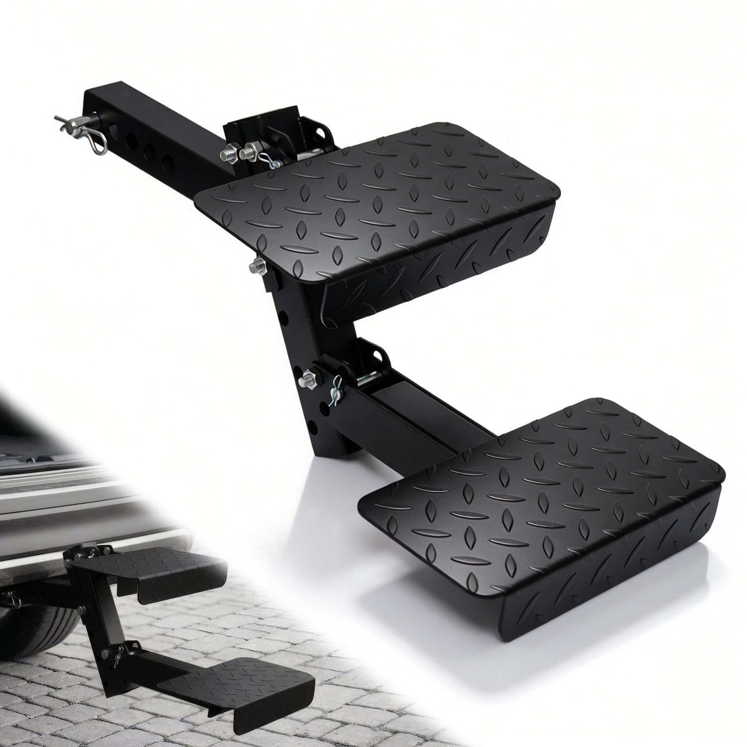 Photo 1 of Hitch Step with 2 Folding Steps,Trailer Hitch Step for 2" Receiver,Truck Hitch Step with Two Folding Steps,Folded Dog Stairs & Dog Car Steps, Tow Hitch Step for Truck Camper, RV, Trailer, SUV