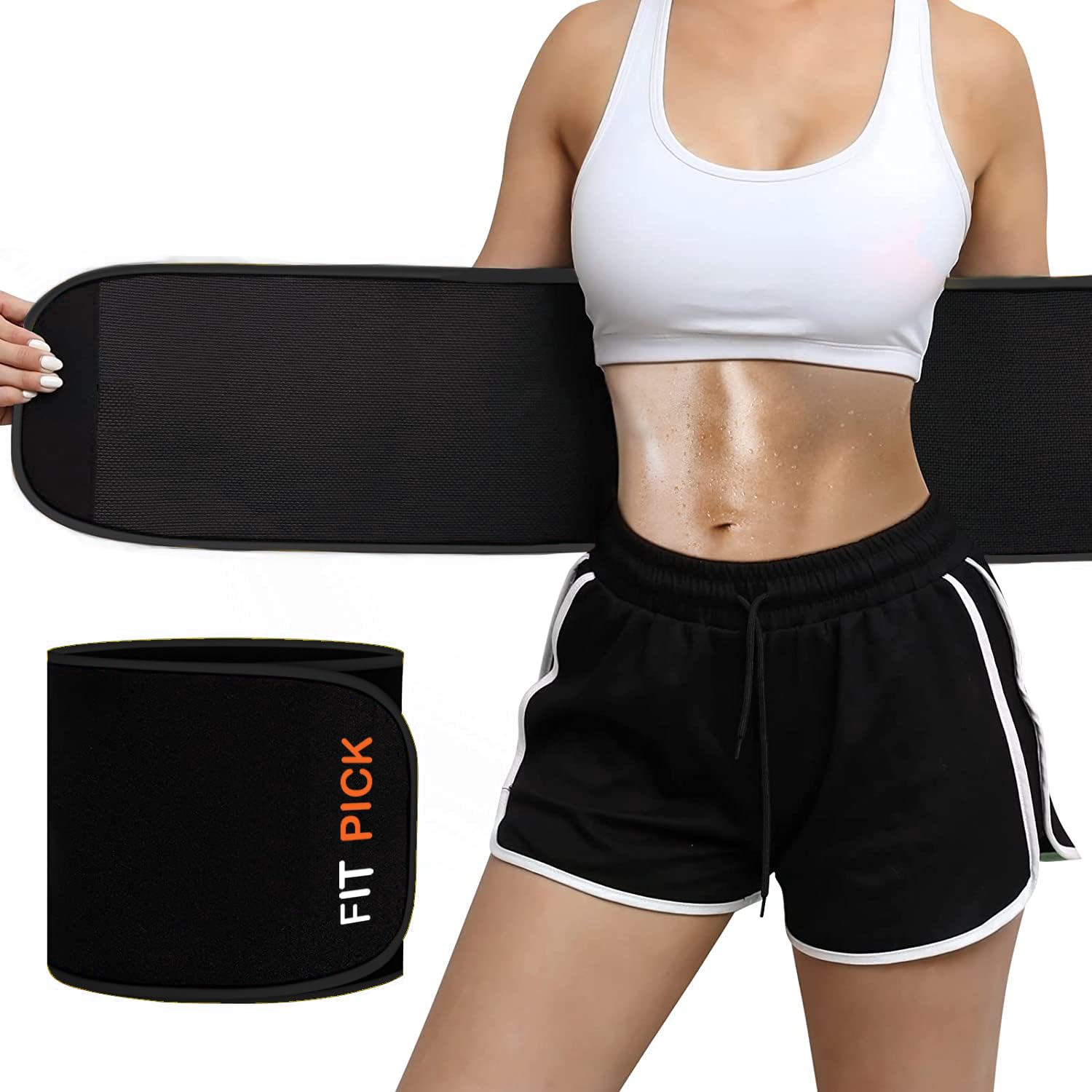 FIT PICK Sweat Belt, Stomach Belt for Women and Men Non-Tearable, Sauna Belt Waist Trainer, Sweat Belt for Men and Women - Black