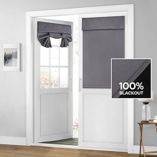 HOMEIDEAS 100% Blackout French Door Curtains, Privacy Door Curtains for Window, 26 X 40 Inch Room Darkening Blinds, Thermal Insulated Window Shades for Bedroom, 1 Panel, Grey
