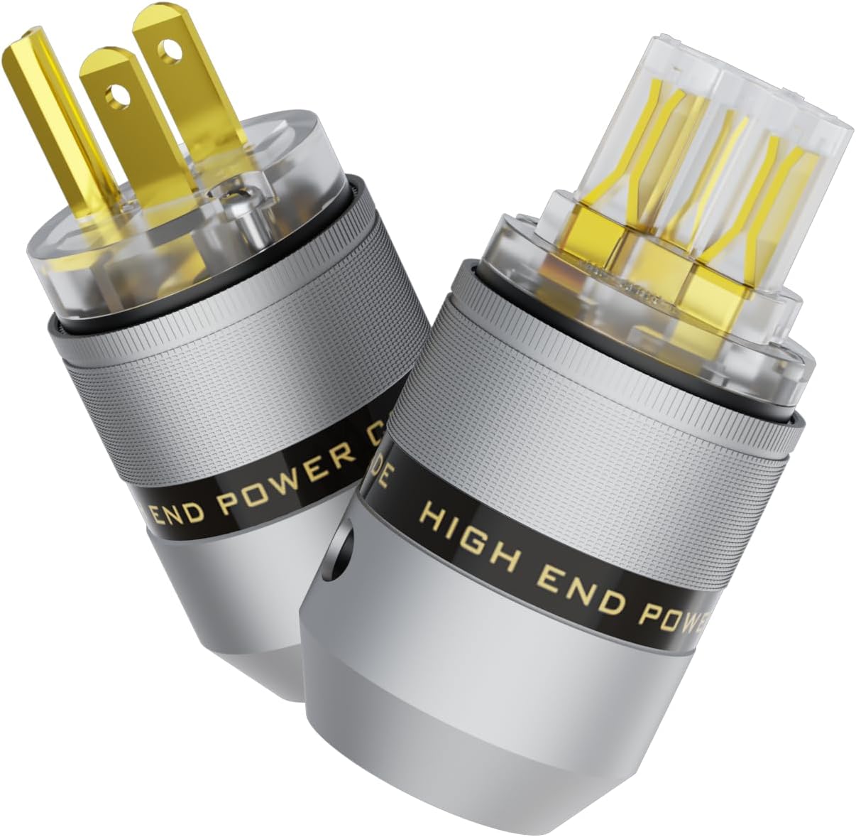 Preffair 1 Pair Brass Gold Plated Power Plug Hi-End US AC 3 Prong Male Power Plug IEC320 C15 Female Connector for Audio Grade Power Cables DIY HiFi 10A/250V~15A/125V (P083TG/C083TG)
