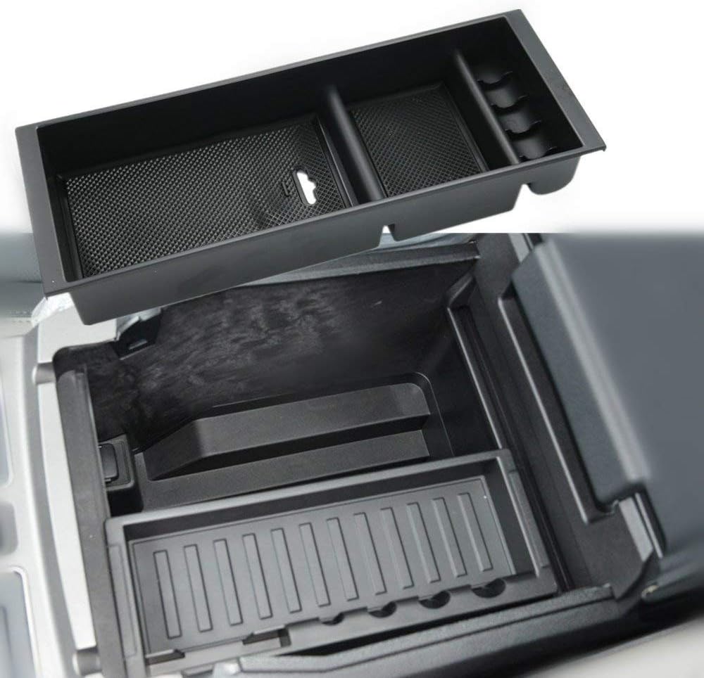 JUSHACHENGTA Center Console Armrest Insert Organizer ABS Tray Pallet Storage Box Container with USB Hole for Ford F150 2015 2016 2017 2018