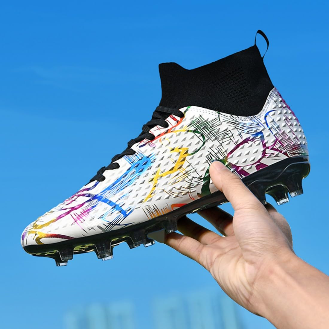 ¡Fuego Flamenco Español · Falla de Lava! Zapatos de Fútbol Alto Tobillo con Tacos AG – Diseño Étnico Control Balón, Filo Rompe Aire Corta Espinas!