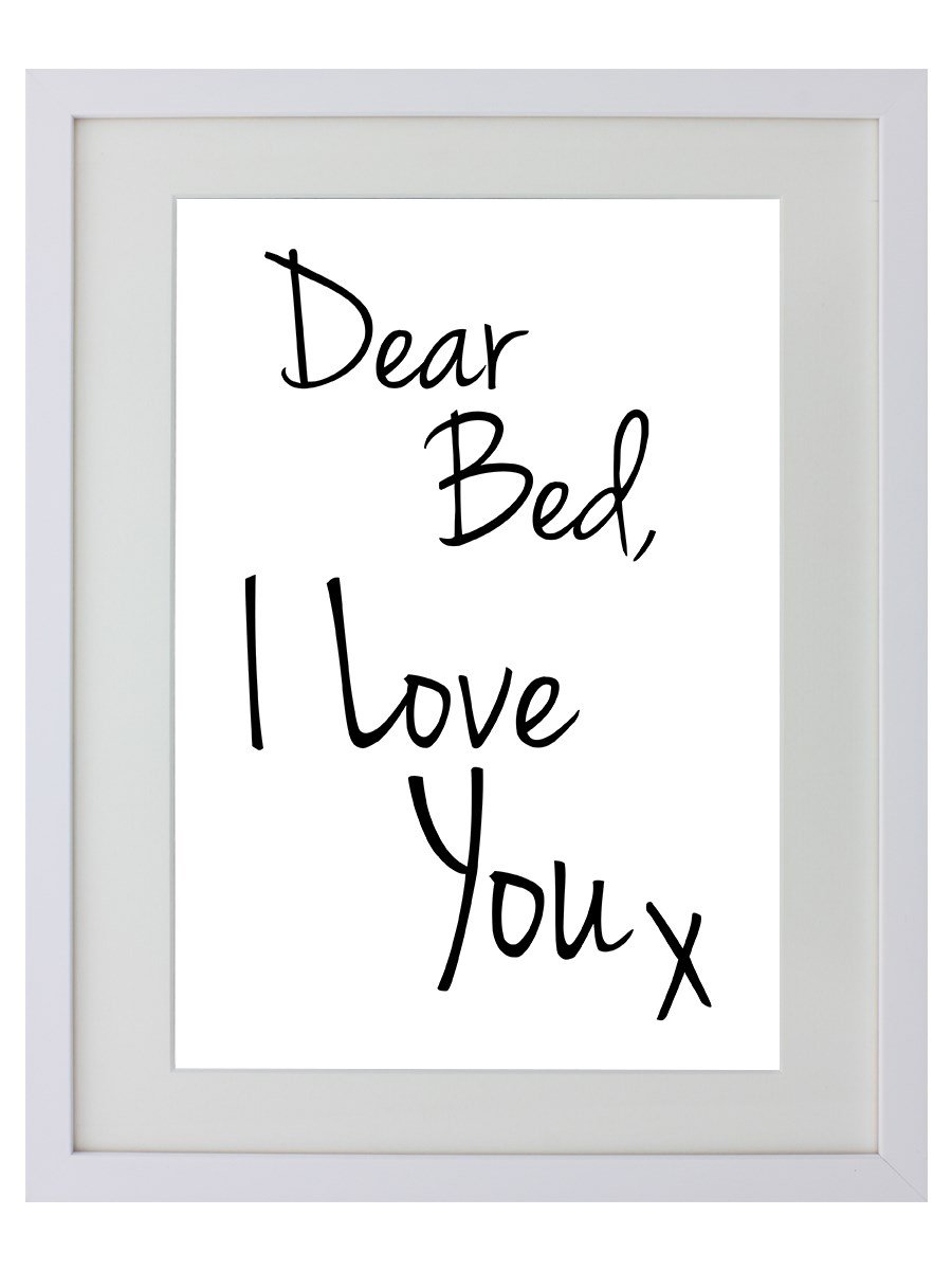 Grindstore White Dear Bed I Love You Wooden Mini Poster 31X38cm