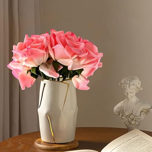 Miniatura 24 de Eyamumo Flores falsas, rosas artificiales de seda sintética al tacto real para decoración de bricolaje, fiesta de boda, decoración de oficina