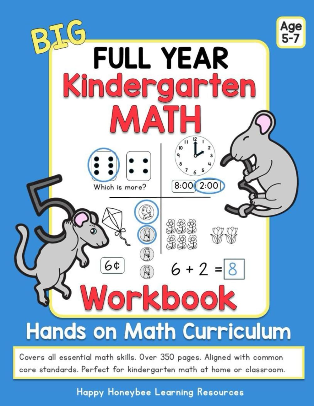 BIG Hands on Math Kindergarten Math Workbook: Covers all essential math skills. Full year curriculum. Over 350 pages!...