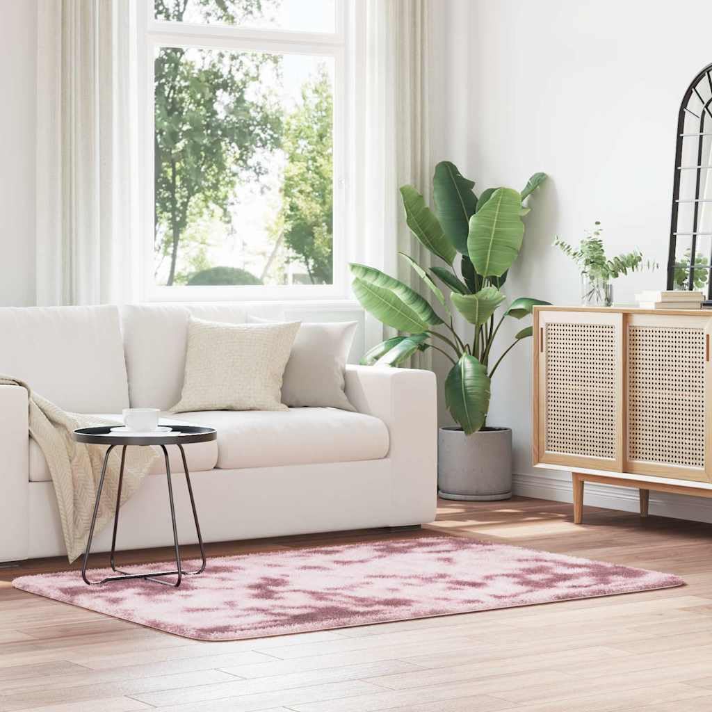 Tapis Shaggy à Poils Longs NAVARRA Rose poudré 120x170 cm Robuste et Moelleux pour Salon Chambre Bureau intérieur extérieur antidérapant Facile à Laver