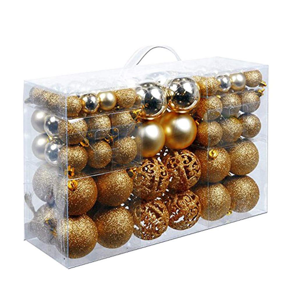 Jmahm Gold 100 Pcs Christmas Balls Baubles Ornaments Christmas Tree Decorative Xmas Party Hanging Ball Shatterproof Bauble Pack (Gold)