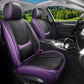 Car Seat Covers Full Set Fit for Hyundai Tucson 2005-2026, Black&Purple | Lumbar Support, Premium Faux Leather, Airbag Compatible, Breathable, Anti-Slip, Scratch Resistant, Waterproof, Easy to Clean