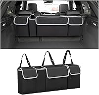 AUCELI Backseat Hanging Car Trunk Organizer - Waterproof Collapsible Storage with 4 Pockets & Adjustable Straps for SUV Truck MPV