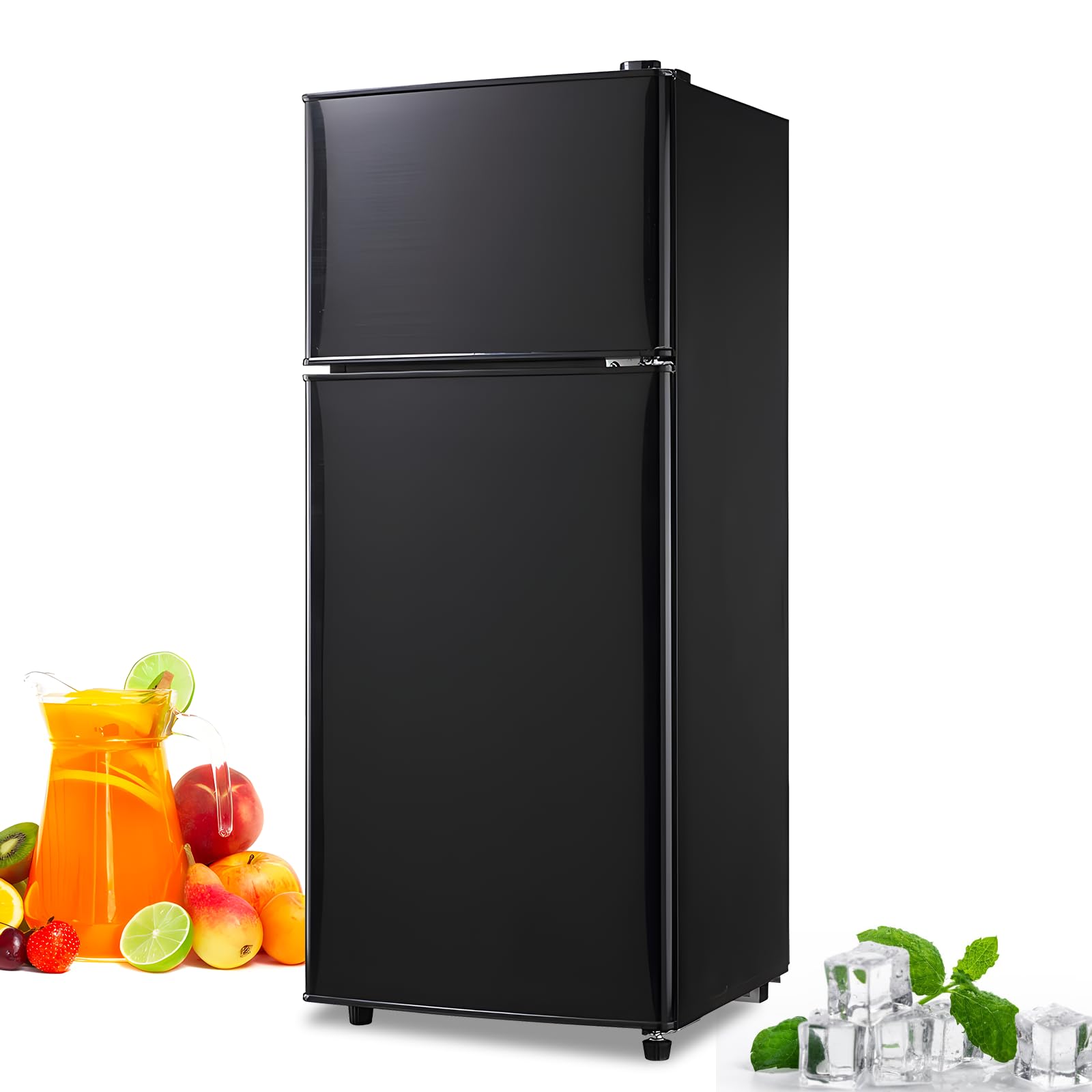 EUASOO FLS-80-BLACK 3.5Cu.Ft Compact, Small Refrigerator with Freezer, 7 Level Adjustable Thermostat, Retro Fridge with Dual Door for Garage, Dorm,Bedroom, Office, Apartment, Black