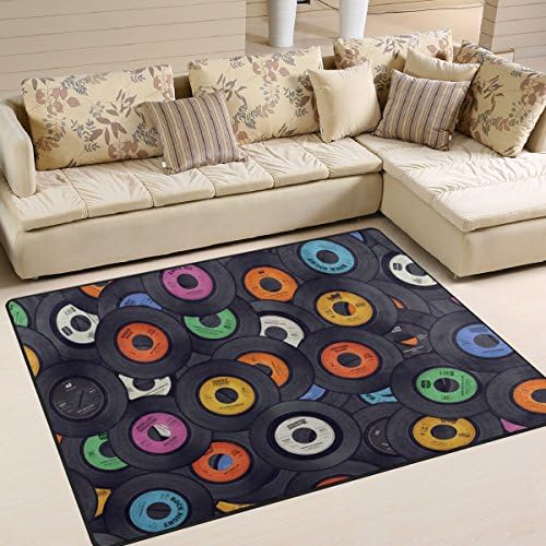 My Little Nest Multicolor Music Records Area Rug 4'10" x 6'8" Lightweight Modern Floor Mat Non-Slip Indoor Outdoor Decor Soft Carpet for Bedroom Living Dining Room