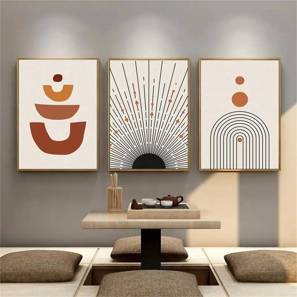 WUHBCZ Wall Posters-Sun Illustration Mid Century Abstract Canvas Painting Black And White Stripes Geometric Art Poster Print Living Room Kitchen Office Home Decor-40 * 50cm/3PCS (No Frame)