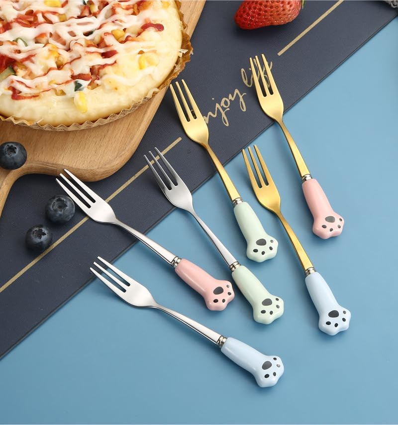 Cutlery Set, 6/24/36/48 Pieces Stainless Steel Fruit Forks, Cake Dessert Forks, Ceramic Handle Forks, Home Cutlery Flatware Set,Gold-4Set-24Pcs