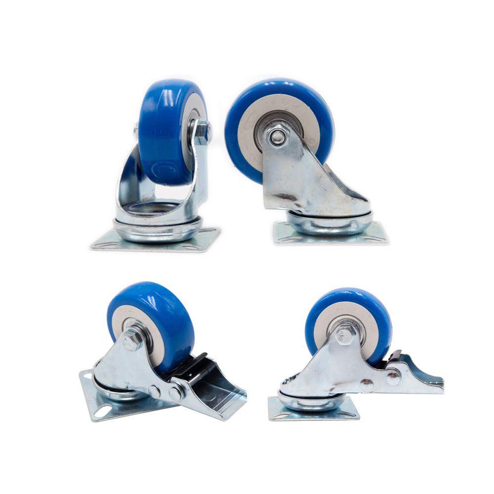 Y&Y Decor 24 Pack Caster Wheels Swivel Plate Casters On Blue Polyurethane Wheels PU (2" w/Brake)