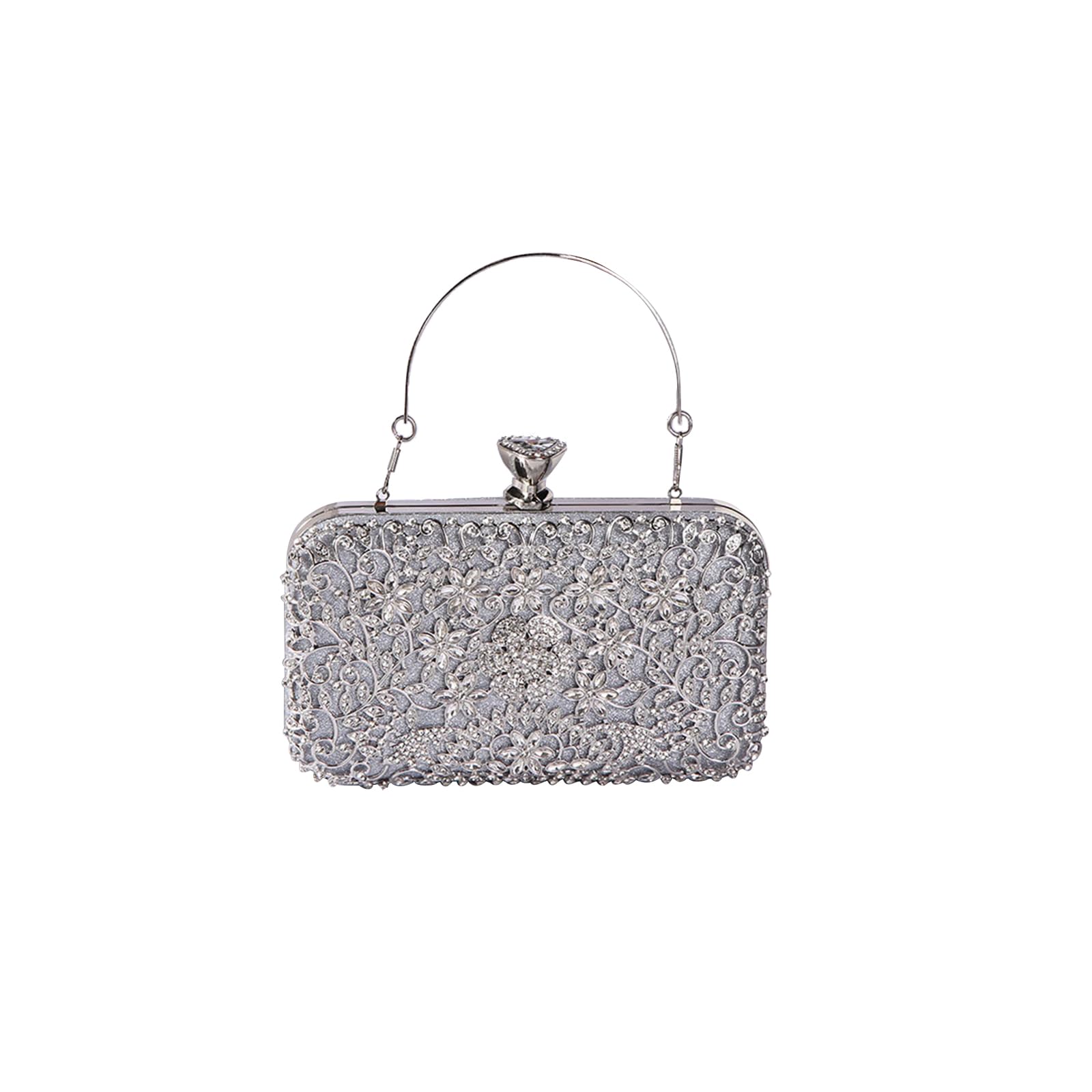 CORIOS Bolsa de Noche para Mujer Diamantes de Imitación Clutch Bolso de Fiesta Pequeña Bolso de Boda Bolsos Bandolera con Cadena Elegante Bolso de Hombro para Fiesta Banquete Boda Plata