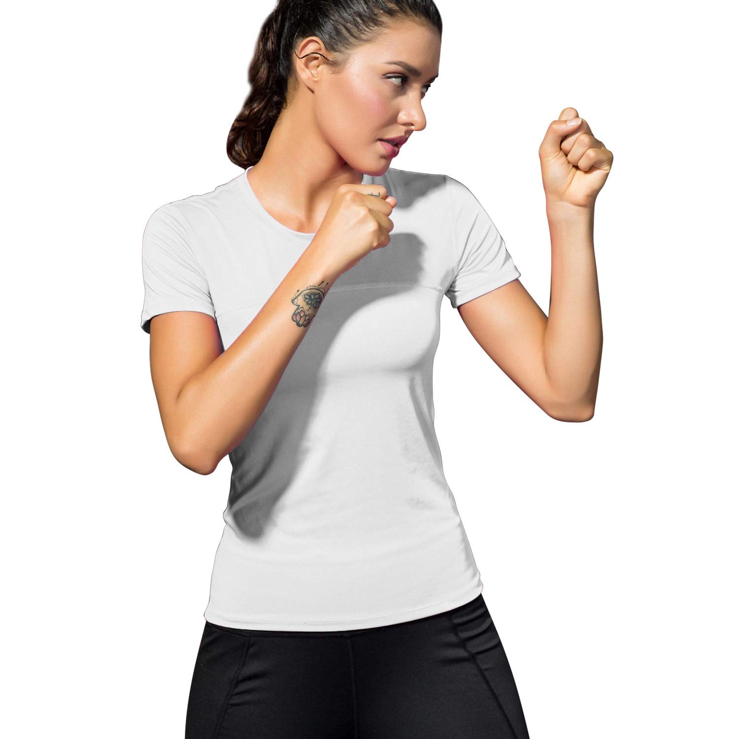 Maglia da allenamento da donna Dry Fit a maniche corte Sport Compressione Top traspirante Athletic T-shirt - Beige - XL