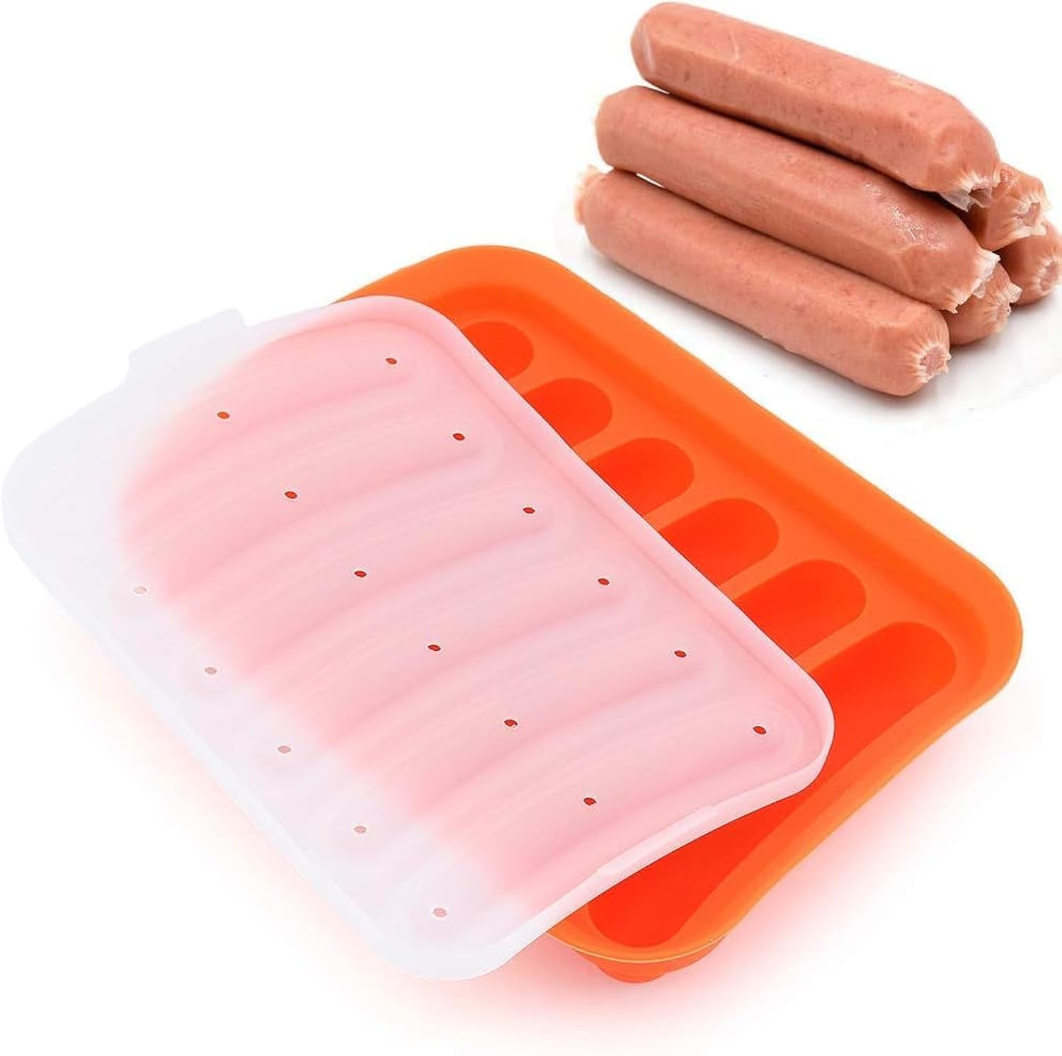 Sponsored Ad – SOLDOUT Kitchen Silicone Sausage Maker Mould 6 Grids with Lid DIY Household Sausages Ham Hot Dog Making (Orange)