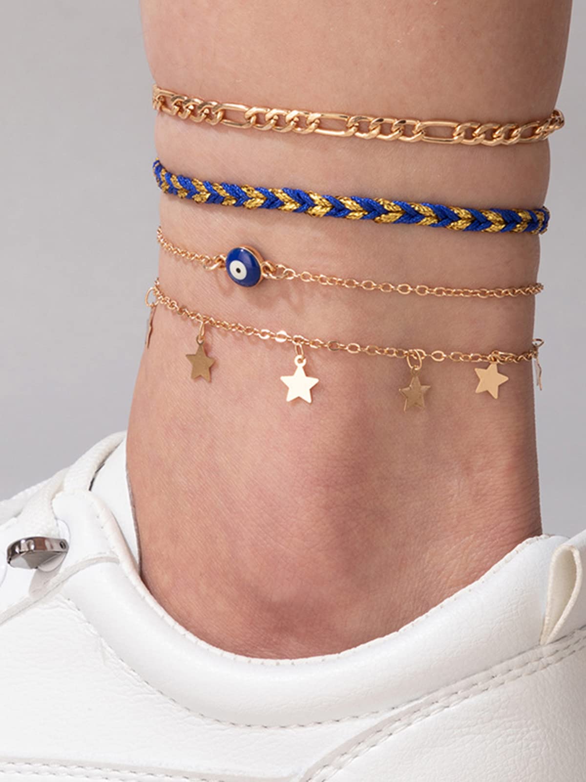 Modern Toned Star Charm Combo Anklet for Women