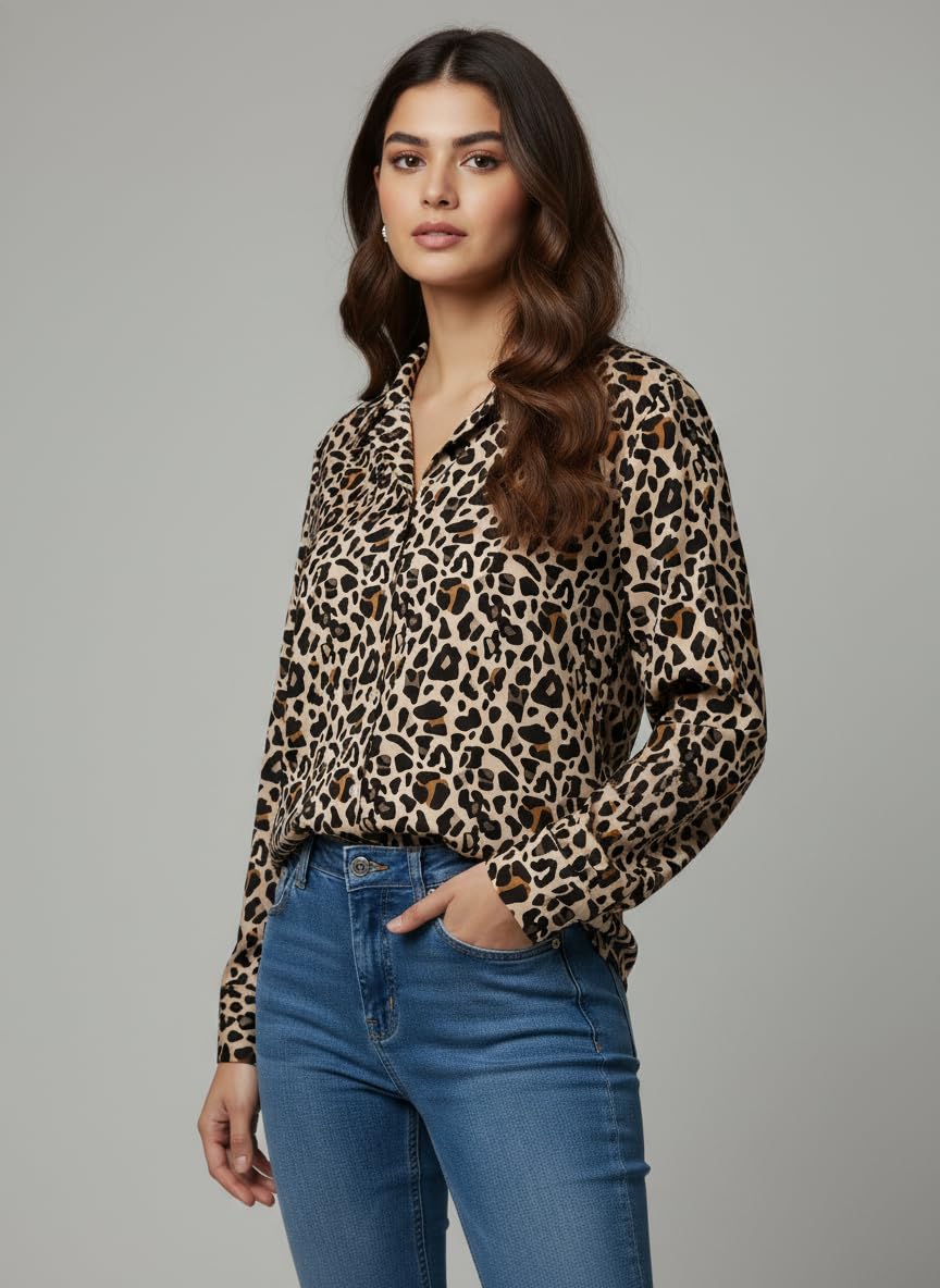 ANNI Designer Bedrucktes Damenhemd aus Baumwollmischgewebe, langärmelig, normale Passform, Hemdkragen, legere Bürokleidung, elegante Western-Kleidung für den Alltag, Hochzeit, Party