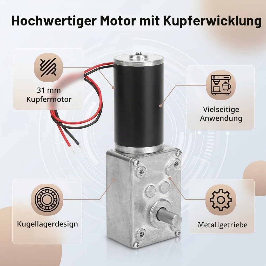 Fafeicy 12V 130RPM Schneckengetriebemotor mit Metallgetriebe 8mm Welle Kugellager Reduktionsmotor