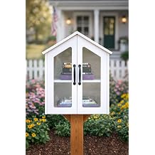 Ilyapa Little Library Box Outdoor - 14x12x35 Inch, White Library Book Kit - Weatherproof Composite Material Book Exchange and Lending Kit for Neighborhood and Community Sharing