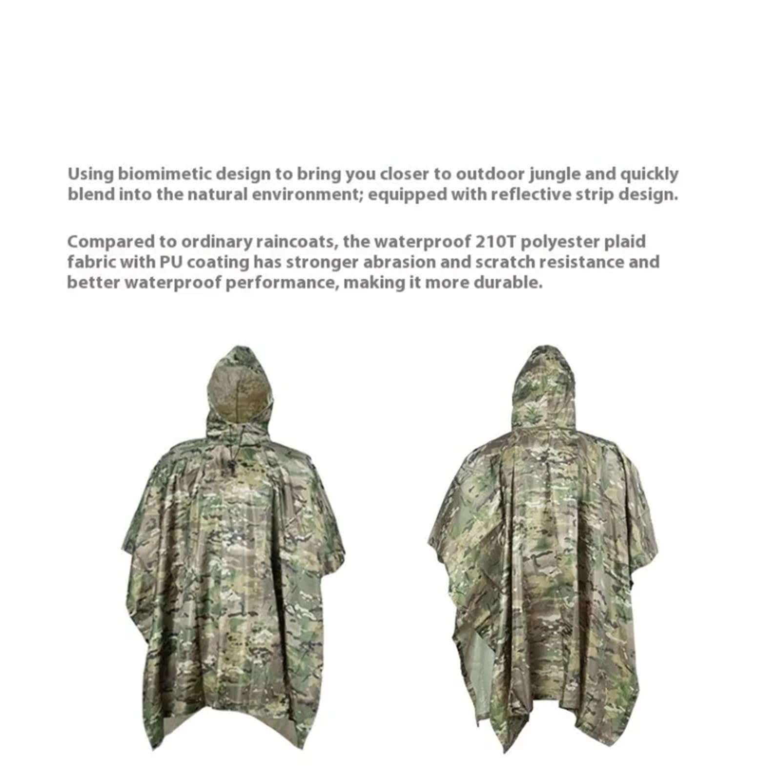Impermeabile da donna Poncho mimetico traspirante con cappuccio Abbigliamento antipioggia tattico for caccia all'aperto campeggio(Color 2)