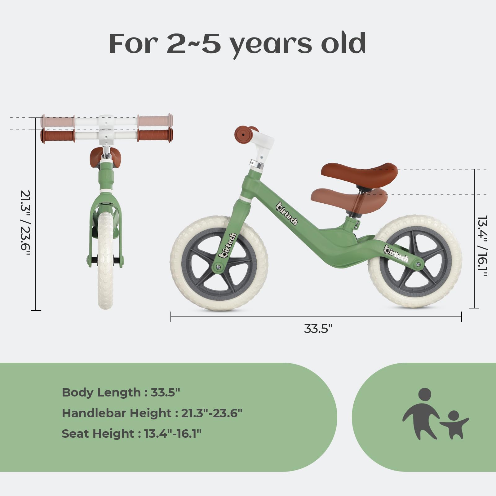 H.yeed Bicicletta di equilibrio da 12" per bambini, leggera senza pedali con telaio in nylon e pneumatici antiforatura, bicicletta da allenamento regolabile per età 3-6 anni