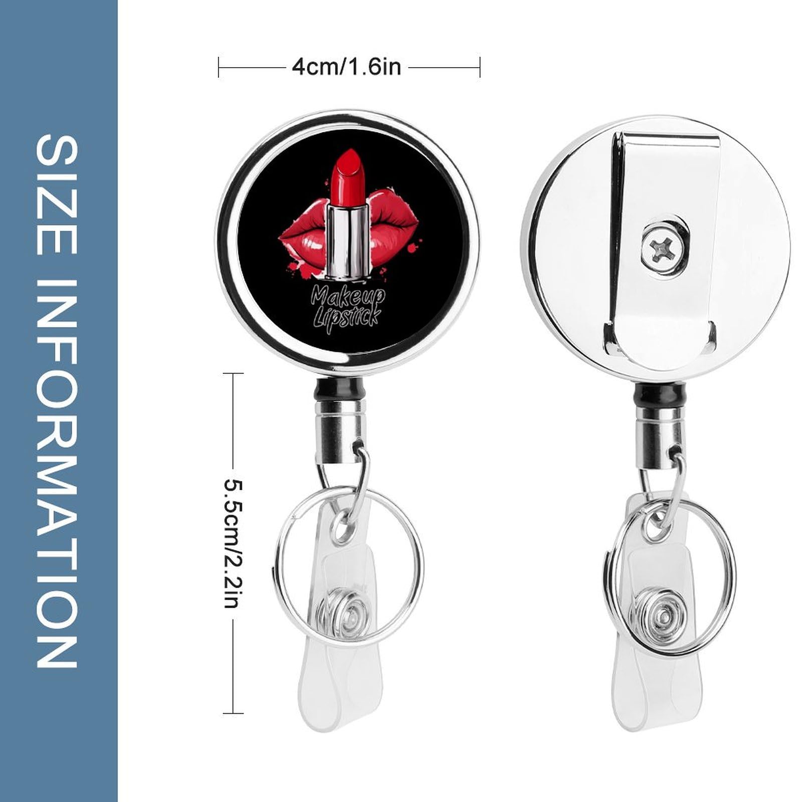 Makeup Lips Lipstick Retractable Badge Holder Metal ID Name Holder Key Ring with Belt Clip