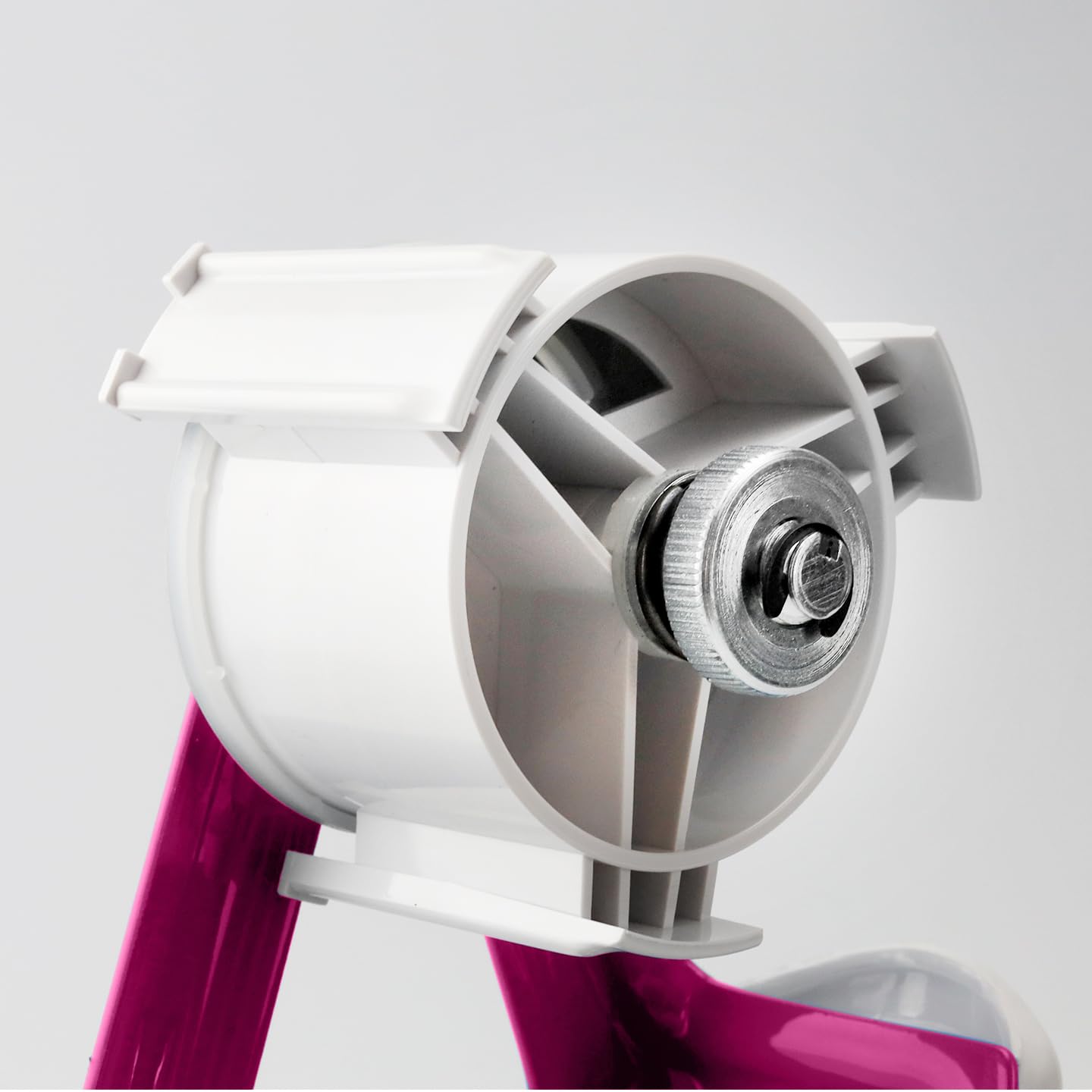 TAPEWELL Dispensador de cinta de embalaje morada con marco de metal resistente, núcleo de 3 pulgadas con mango ergonómico especial, pistola de cinta para cajas de embalaje con hoja de acero templado