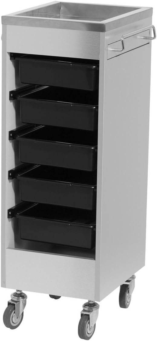 Buy-Rite Aluma Deluxe Salon Styling Trolley Cart with Stainless Steel Work Surface, Slide-Out Appliance Holder, 5 Removable Drawers, Heavy-Duty Casters - CHM-2758-3