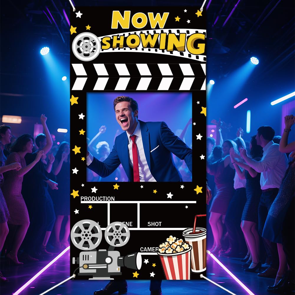 Décoration Soirée Film Bannière Photo 'Now Showing' 90x180cm - Décoration Soirée Cinéma à Domicile - Toile De Fond Pour Anniversaire Fête à Thème Film