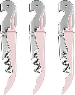 Wine Opener Pack of 3 Pink, HYZ Waiter Corkscrew with Foil Cutter and Bottle Opener, Heavy Duty Wine Key Double Hinged, Wine Keys for Bartenders, Servers, Waiters, Sommelier Wine Bottle Opener