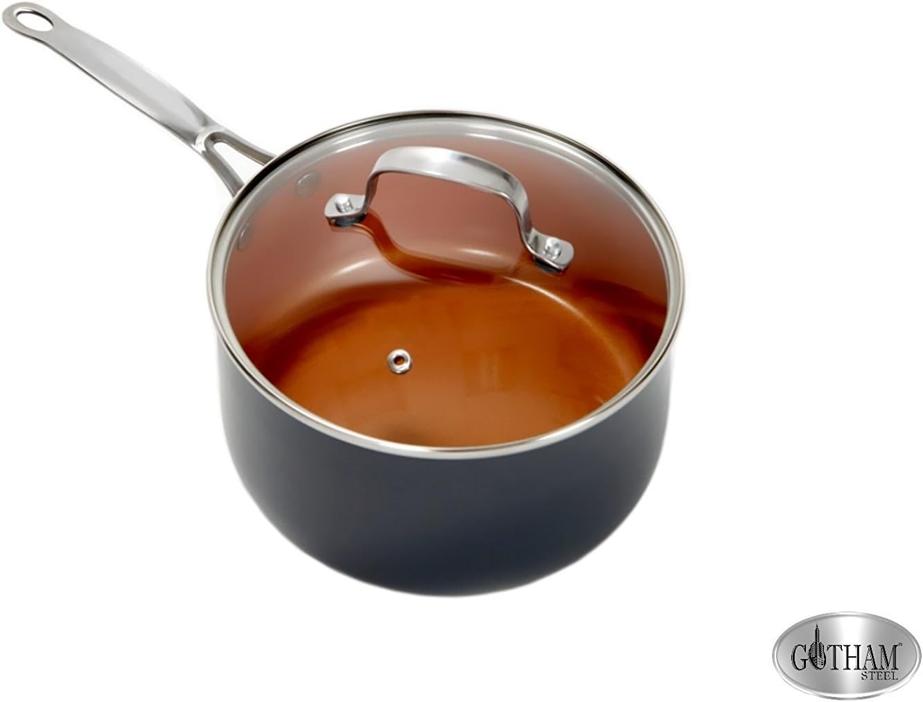 Gotham Steel Nonstick 1-Quart Sauce Pan with Ceramic and Titanium Copper Coating and Tempered Glass Lid – Dishwasher