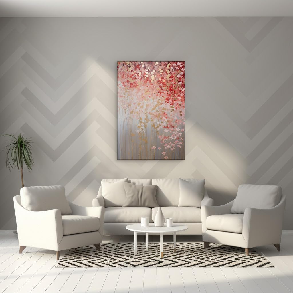 Canvas for Living room. Blooms in Abstract: A Symphony of Pink and Gold, 27 x 18 inch Canvas Wall Art - Ready to Hang - 69x46 cm (27x18 inch)