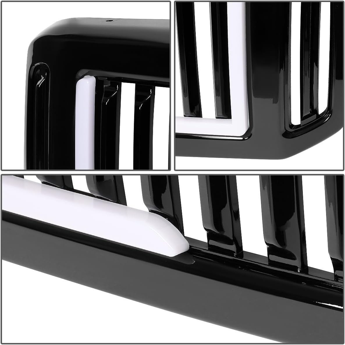 PM PERFORMOTOR Badgeless Fence LED Front Bumper Grille Grill Compatible with 2005 Ford Excursion, 05-07 F-250 SD/F-350 SD/F-450 SD/F-550 SD, Gloss Black,PM-GR-0058