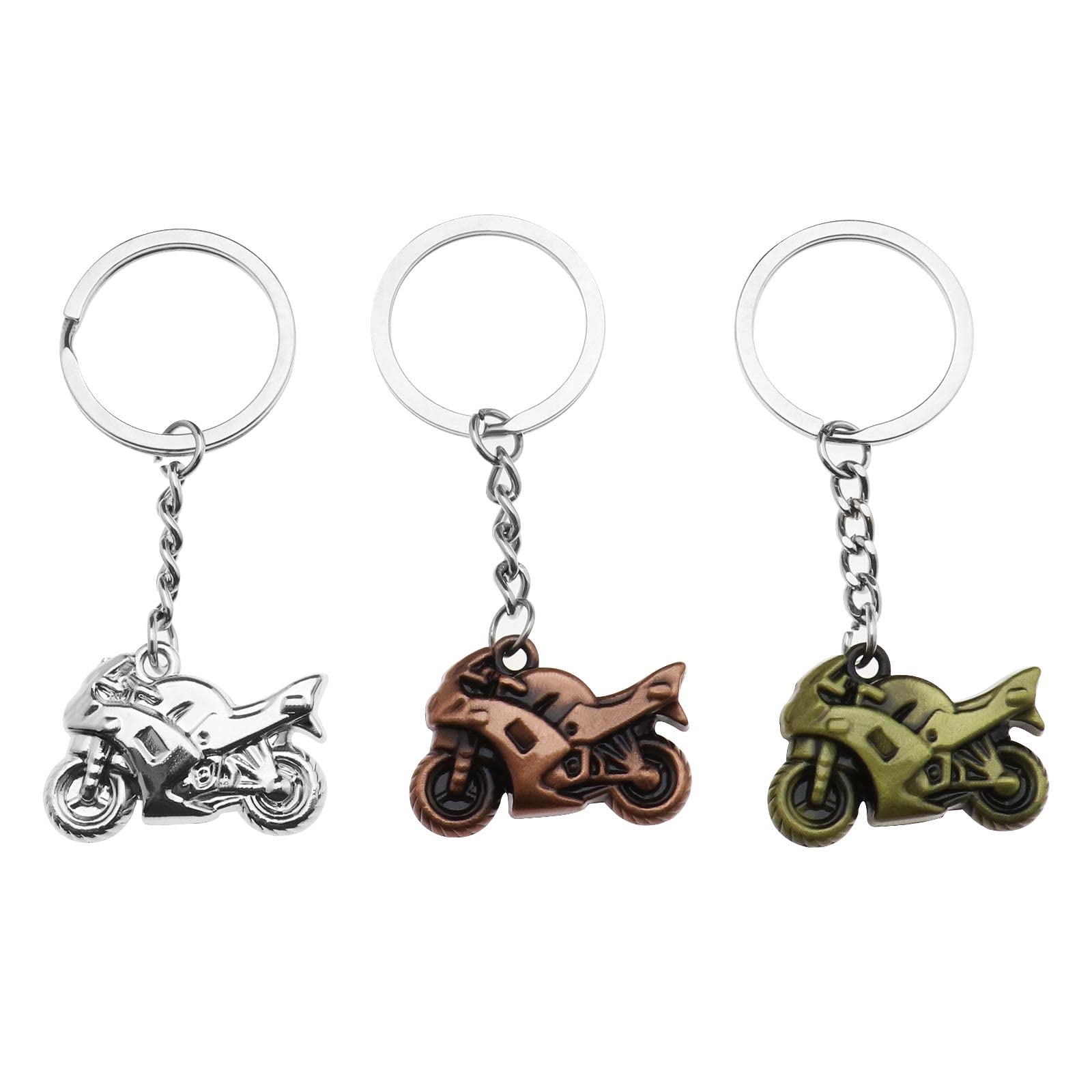 Yinettech Men's Multicoloured 3Pcs Motorbike Keychains Metal Motorbikes Key Rings Cool Keyrings Zinc Alloy Decorative Keychains Key Accessories For Wo