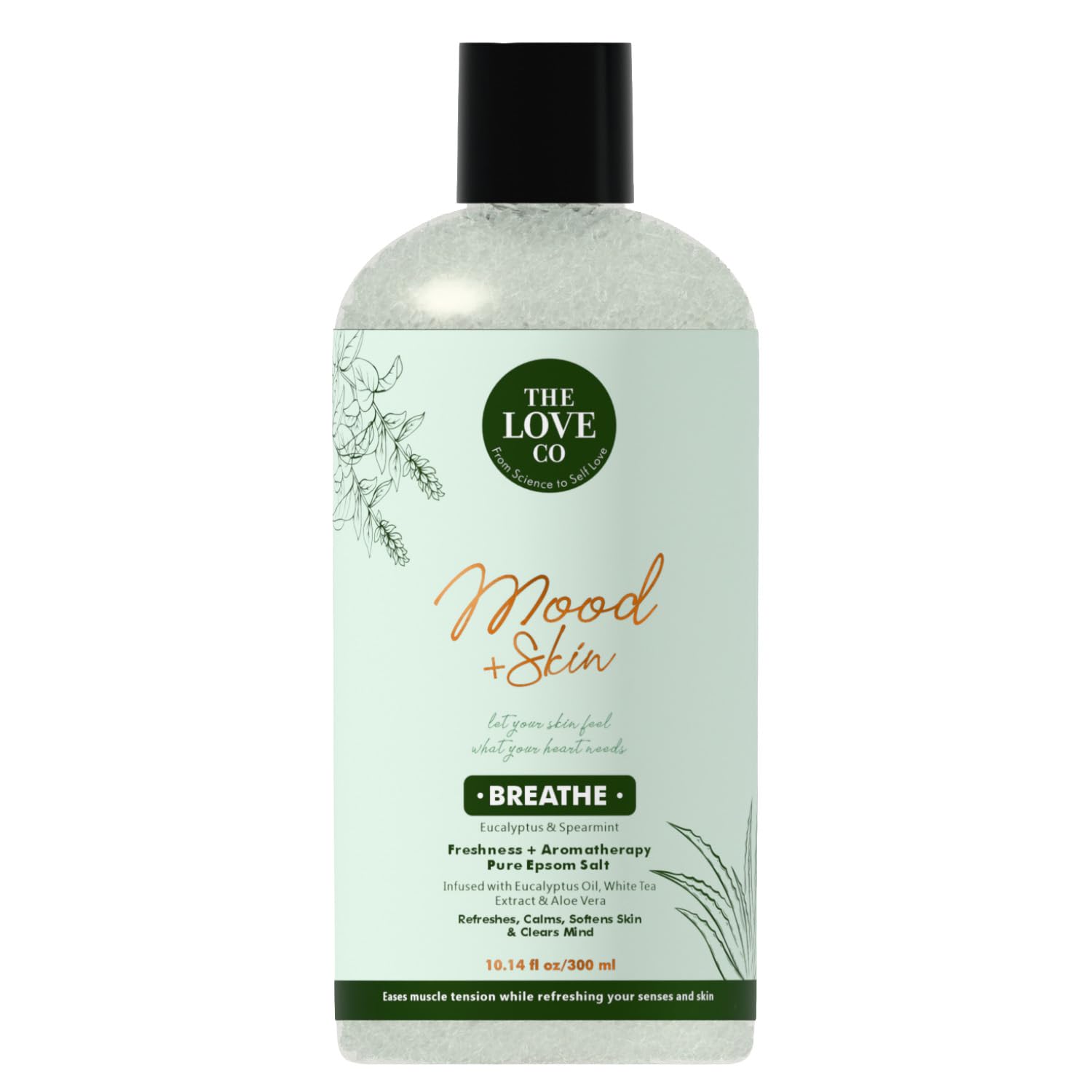 THE LOVE CO Breathe Pure Epsom Salt | Eucalyptus & Spearmint Bath Salt for Relaxation & Freshness | Aromatherapy Bath Soak with Aloe Vera & White Tea Extract | 300ml-picture-25