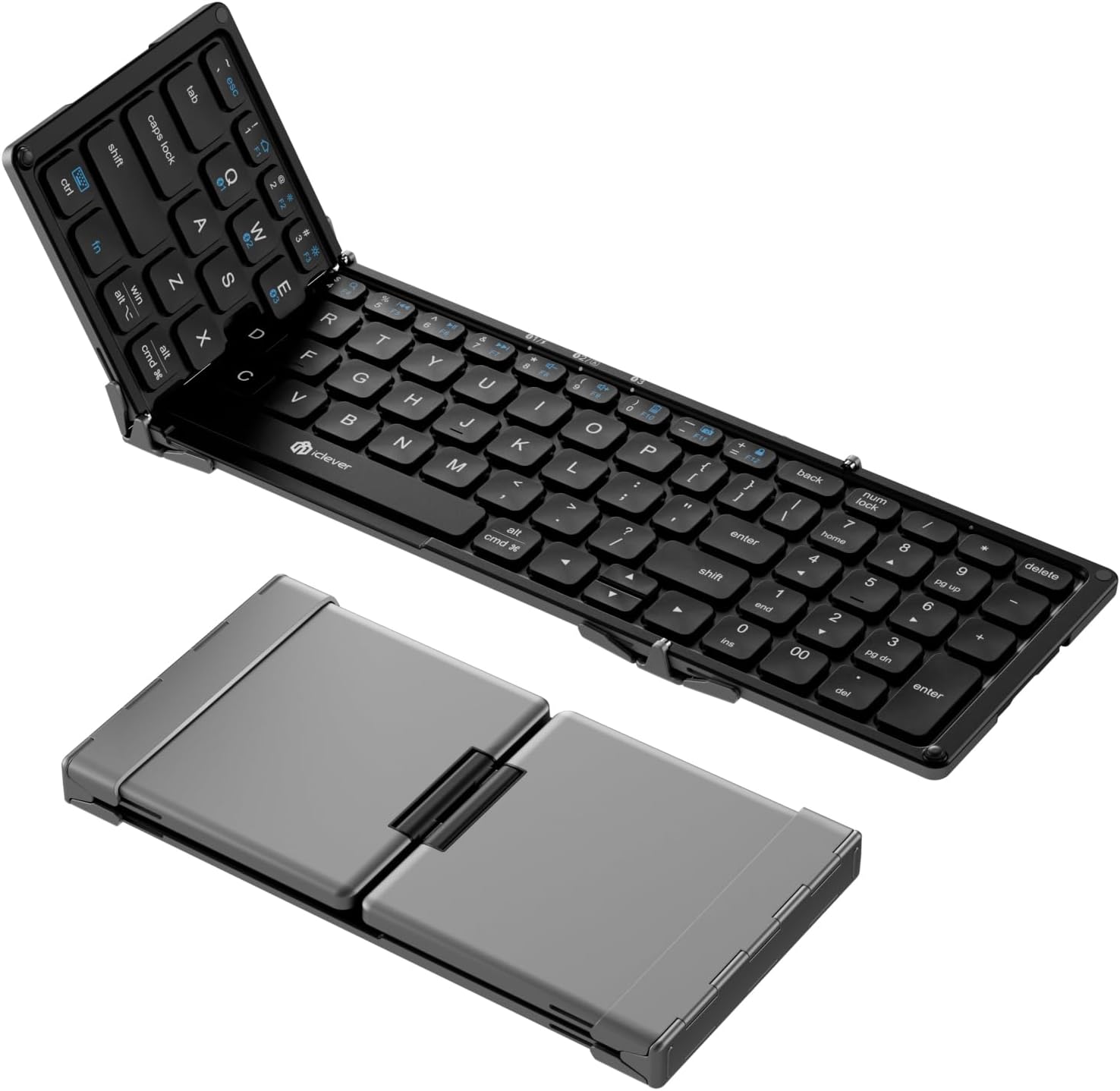 iClever Portable Keyboard, BK09 Foldable Bluetooth Keyboard with Number Pad for Travel and Business Trip, USB-C Rechargeable for Laptop, iPad, iPhone, Sync up to 3 Devices