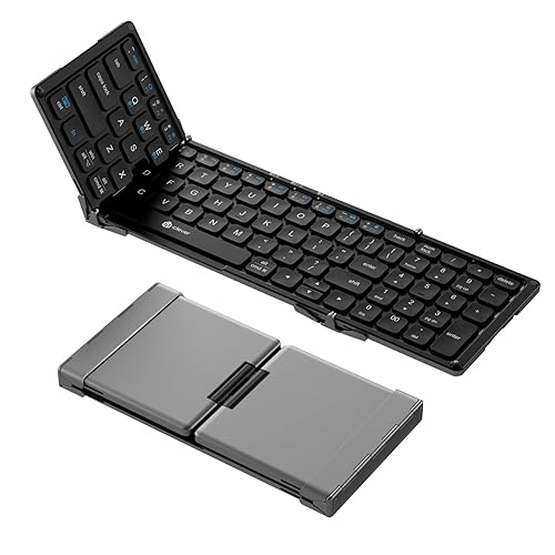 iClever Portable Keyboard, BK09 Foldable Bluetooth Keyboard with Number Pad for Travel and Business Trip, USB-C Rechargeable for Laptop, iPad, iPhone, Sync up to 3 Devices