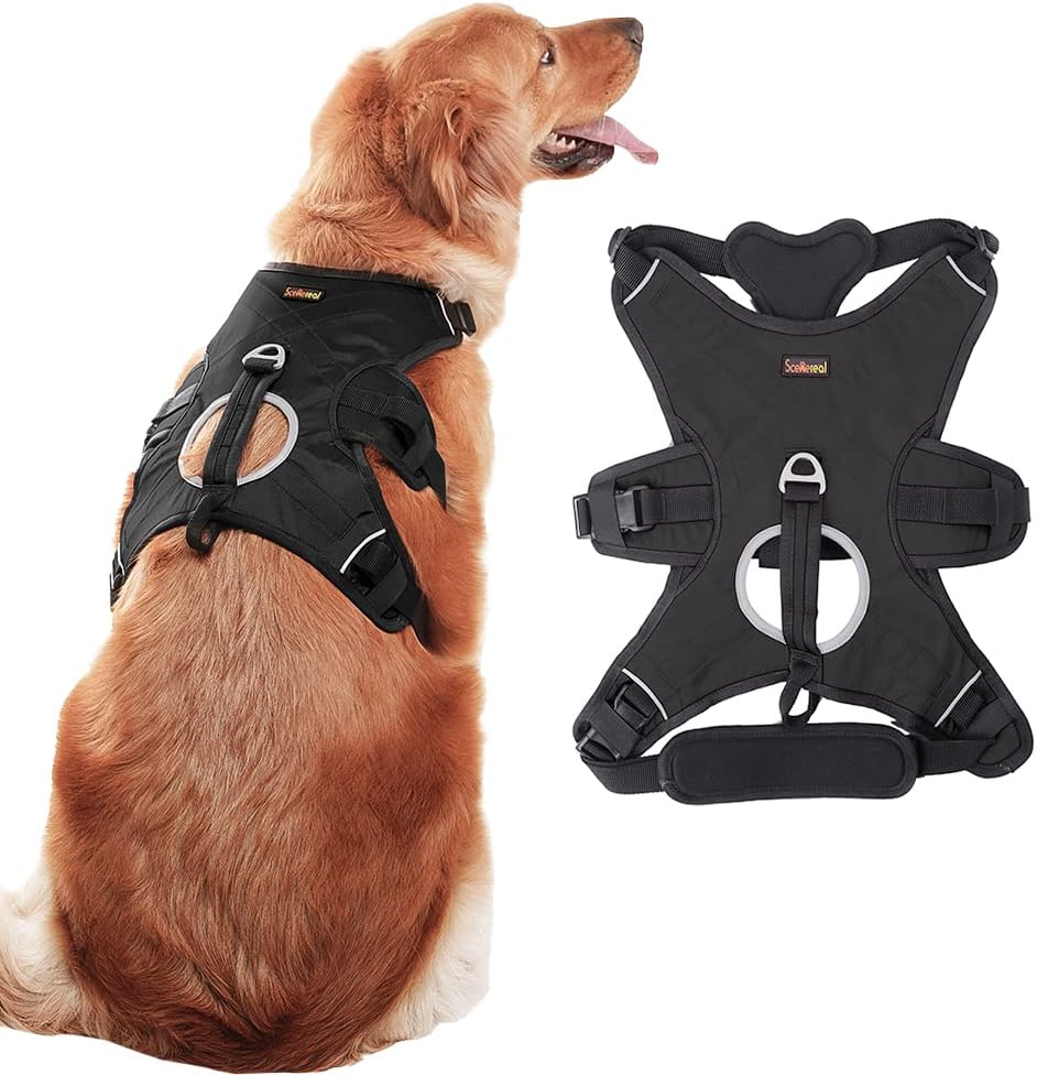 SCENEREAL Escape Proof Large Dog Harness - Outdoor Reflective Adjustable Vest with Durable Handle and Leash Ring for Medium Large Dogs…
