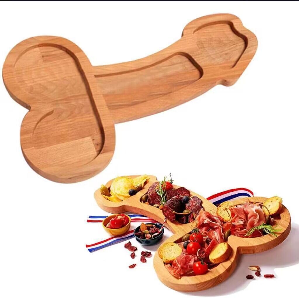 CRUSIO Funny Penis Shape Aperitif Board, Unique Wooden Cheese Servers, Cheese Tray, Fruit Plate (Large 20x40cm)