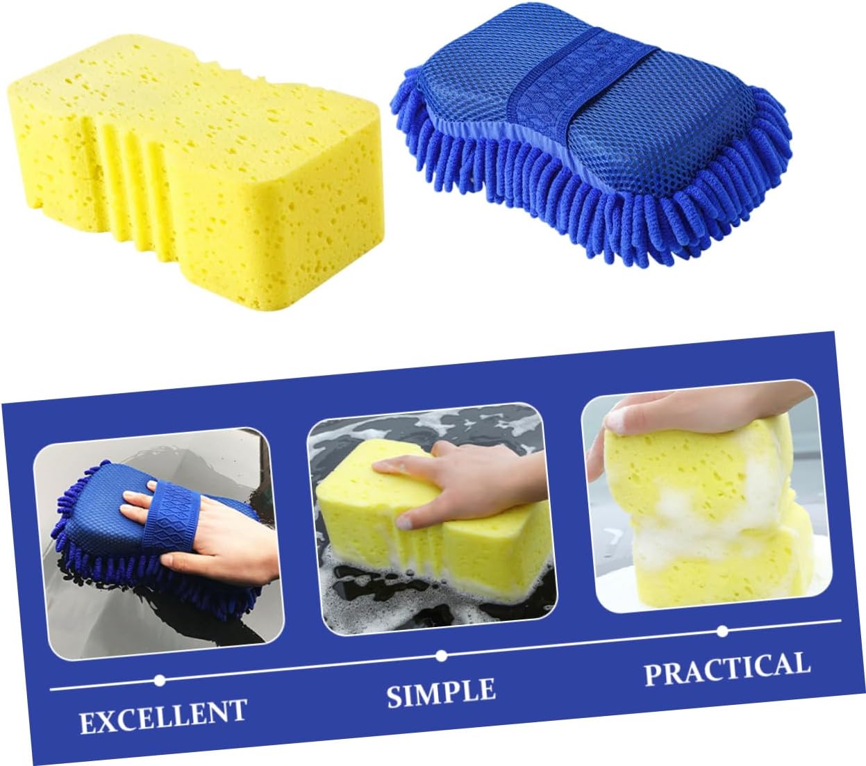 ABOOFAN 2pcs Chenille Microfiber Car Wash Sponge Mitt Scratch-Resistant High-Density Sponge for Vehicle Cleaning Car Drying Towel