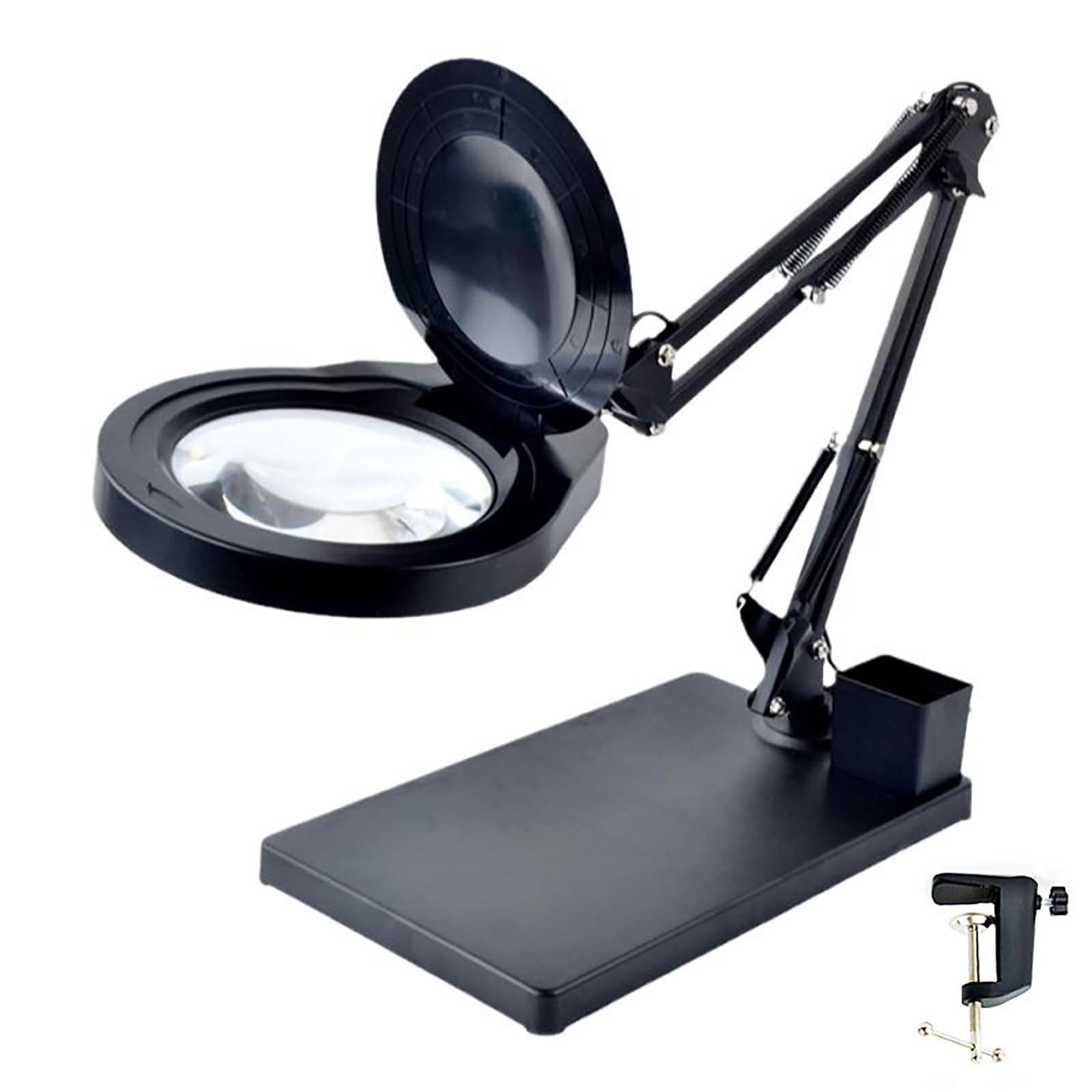 Lente d'ingrandimento 10X con luce e supporto, lente in vetro ottico di grandi dimensioni da 5", 3 modalità di colore con luminosità regolabile in continuo, braccio girev,Black10x-Green glass
