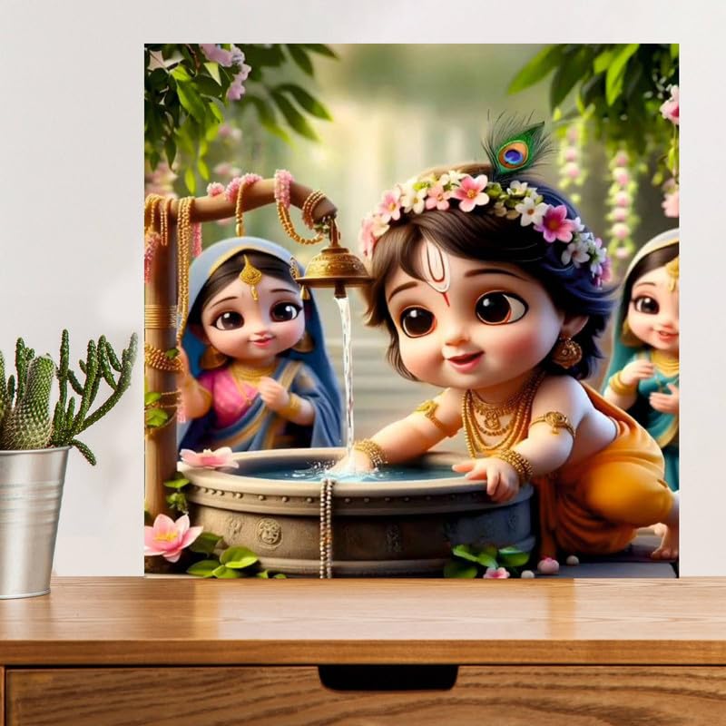 Image of British Terminal Cute little Bal Gopal Baby God Krishna| Kanha Ji | Laddu Lord Makhan Chor Painting Religious Poster for Pregnant Women for wall (matt thin vinyl,sticker,multicolor,unframed)| bj389