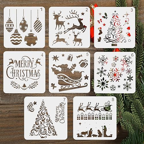Image of LYPER 8PCs Christmas Stencils - Xmas Scale Template Set, Reusable Plastic Craft Snowflake DIY Decorations For Window, Glass, Wood, Cards, Home Decor